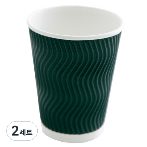 3중 단열 웨이브 종이컵 그린 360ml, 2세트