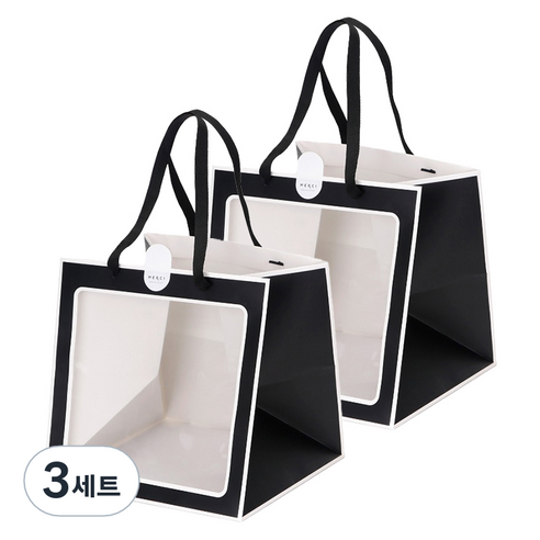 인디케이 투명창 선물쇼핑백 대 2p + 스티커 2p 세트, 블랙, 3세트