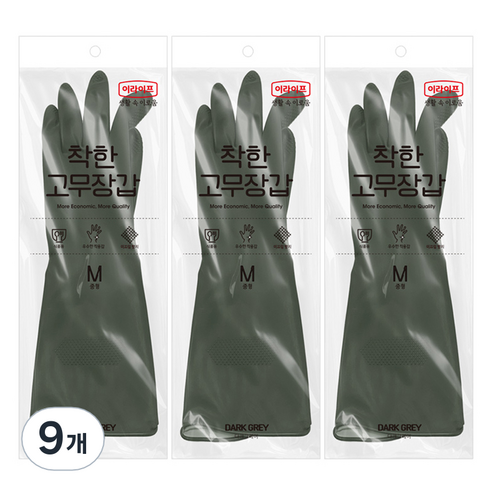 롯데이라이프 착한 고무장갑, 다크그레이, 중(M), 9개