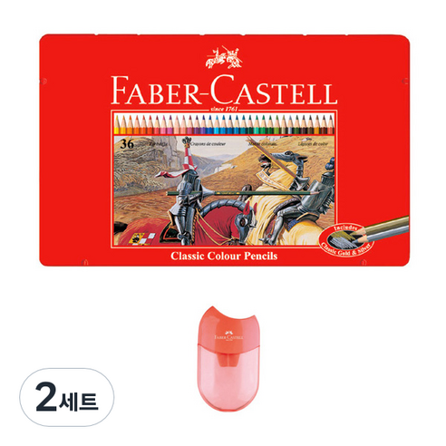 파버카스텔 유성 색연필 틴케이스 + 애플 연필깎이 랜덤 발송, 36색, 2세트