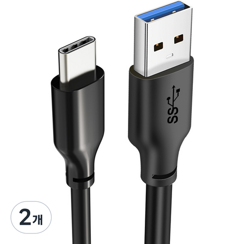 케이블타임 USB3.1 Gen1 to C타입 USB3 고속 충전 케이블 CA42, 2m, 블랙, 2개