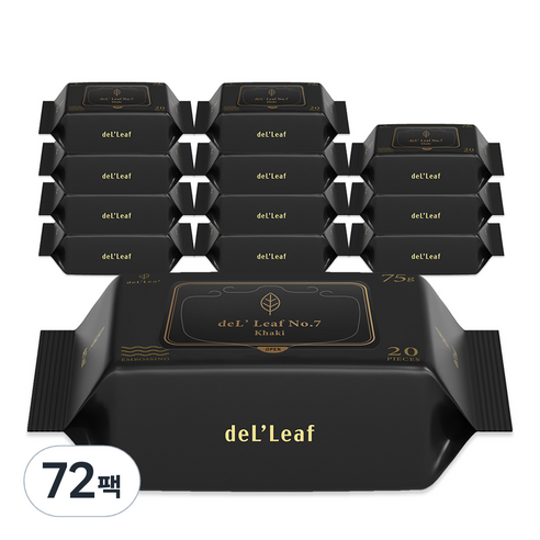 델리프 도톰 엠보싱 저자극 넘버 세븐 카키 물티슈 리필형 휴대, 20매, 72개