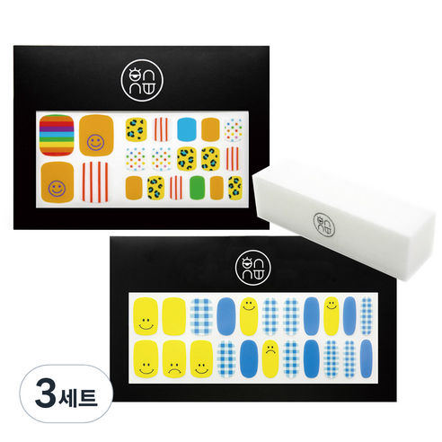 온유네일 푸딩젤 패션왕 페디스티커 + 블루깅엄스마일 네일스티커 + 샌딩버퍼, 혼합색상, 3세트