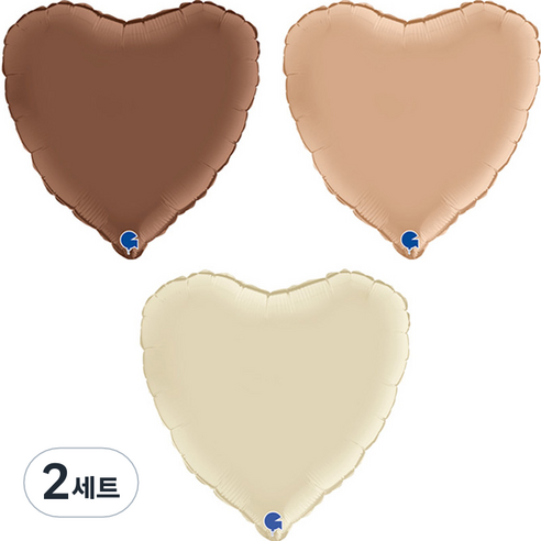 그라보벌룬 하트 은박 풍선 3종 세트, 초콜렛, 라떼, 크림, 2세트