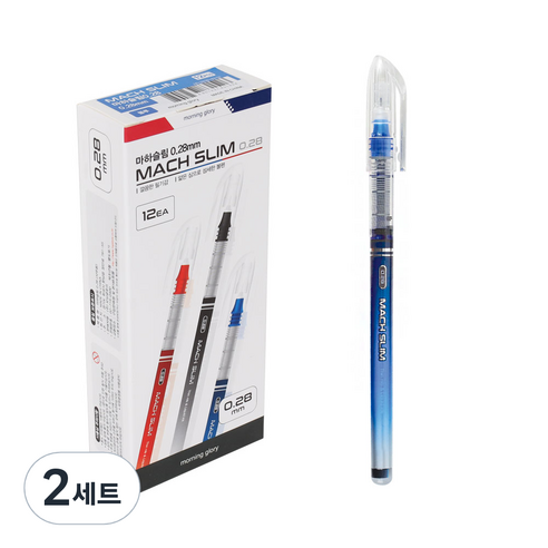 모닝글로리 1000 마하슬림 젤잉크펜 0.28mm 12p, 청, 2세트