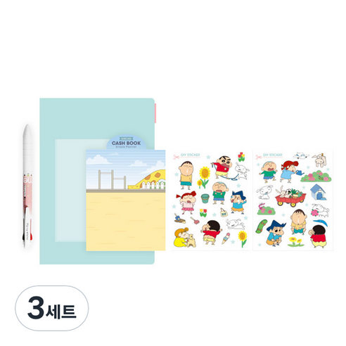플라잉웨일즈 짱구는 못말려 심플 캐시북 세트, 민트, 3세트