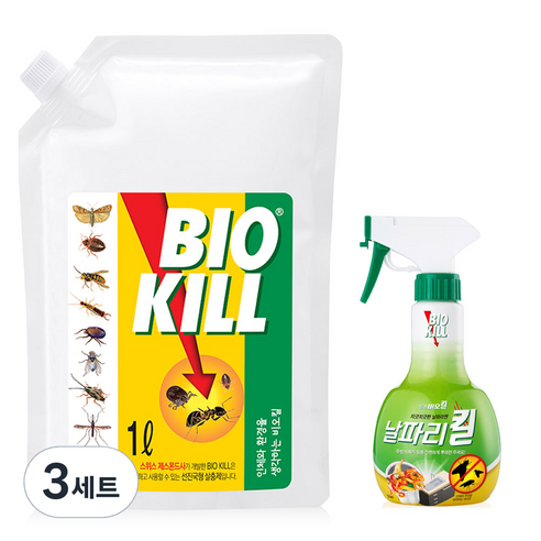 비오킬  비오킬 날파리킬 살충제 370ml + 파우치 1L 세트, 3세트