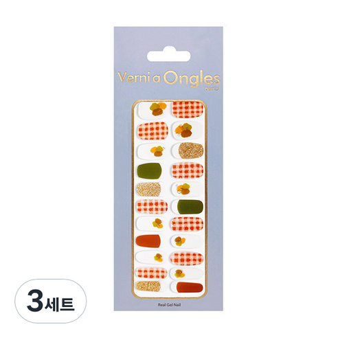 베르니아옹글스 리얼 젤네일 스티커 22p + 파일 + 알콜솜 세트, V-42 가을피크닉, 3세트