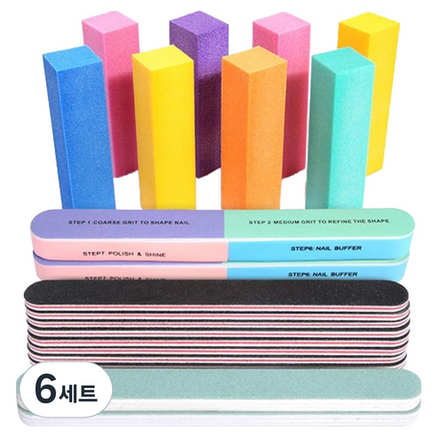 OON 우드 파일 샌딩 버퍼 블록 8p x 랜덤발송 + 블랙 네일 파일 8p + 연두색 쿠션보드 2p + 7면 버퍼 2p 세트, 6세트