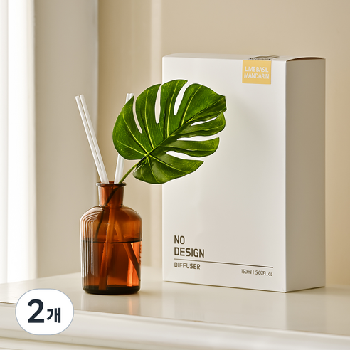 노디자인 몬스테라 플라워 디퓨저 선물세트, 화이트코튼, 150ml, 2개
