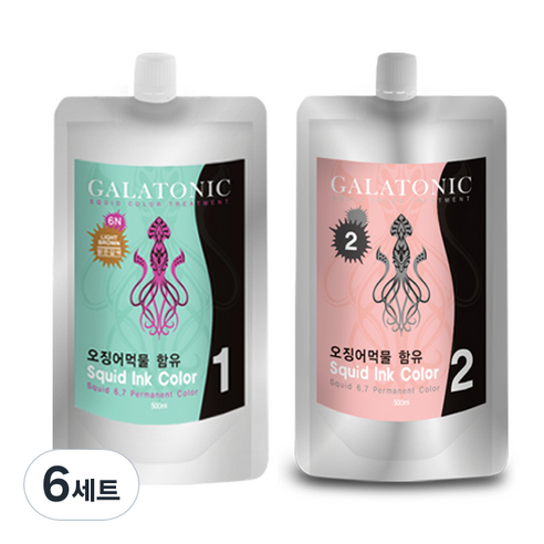 갈라토닉 스퀴드 잉크칼라 새치염색 1제 500ml + 2제 500ml, 6N 밝은 갈색, 6세트