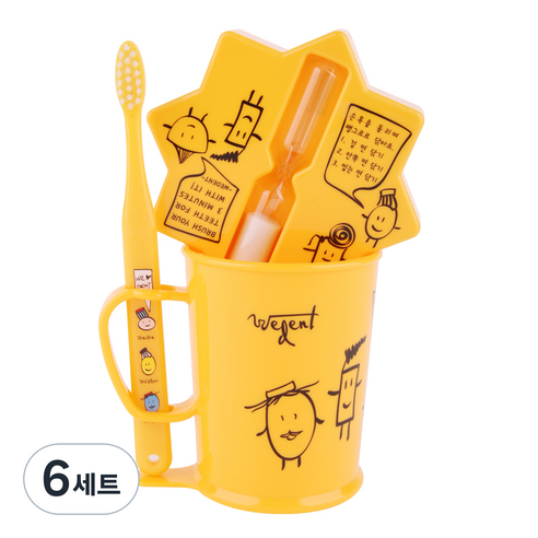 위덴 어린이 앤 주니어 3~5세용 양치컵 + 모래시계 세트 옐로우, 6세트