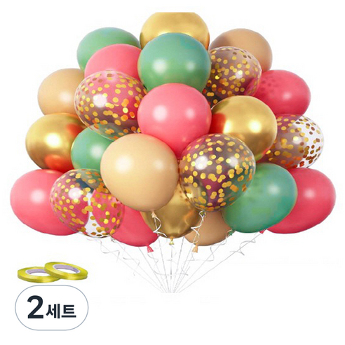 만들하비 컨페티 풍선 세트, 핑크그린, 2세트