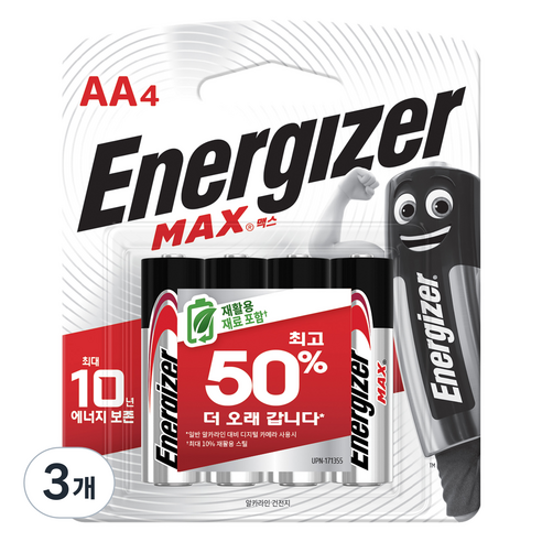에너자이저 알카라인 맥스 AA건전지, 4개입, 3개