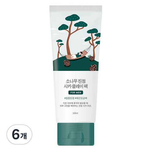 라운드랩 포 맨 소나무 진정 시카 클레이 팩 100ml, 6개, 1개입