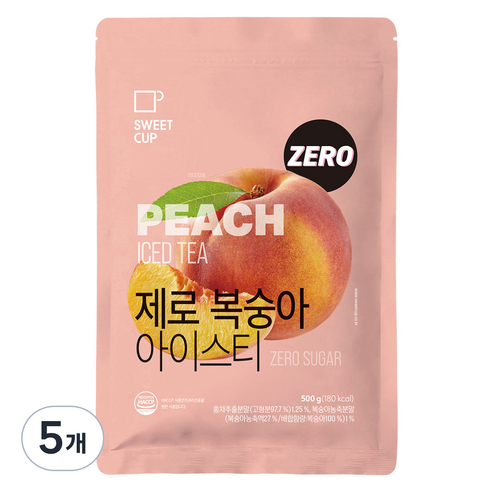 스위트컵 제로 복숭아 아이스티 파우더, 500g, 5개, 1개입