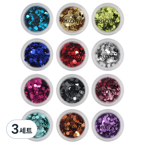 벨로티 젤네일 글리터 코인 원형 타입 12종 세트, 혼합색상, 3세트