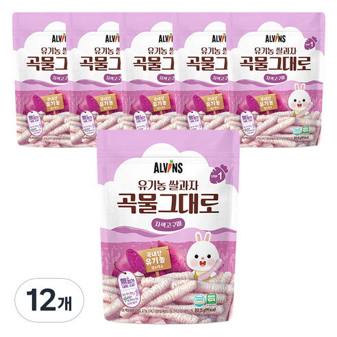 엘빈즈 유기농 쌀과자 곡물그대로, 자색고구마, 12개, 25g