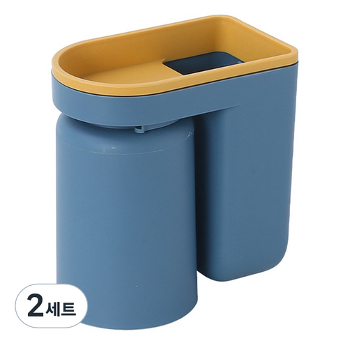 무타공 벽걸이 칫솔꽂이 자석 양치컵, 블루, 2세트