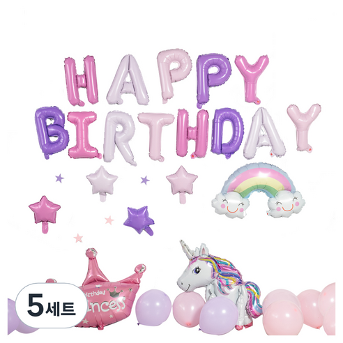 생활살림 올인원 해피버스데이 생일 풍선, 혼합 색상, 5세트