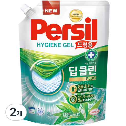 퍼실 하이진젤 드럼용 액상세제 리필, 2L, 2개