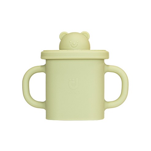 모두아이 실리콘 곰돌이 사각 스파우트컵 350ml, 그린빈, 1개