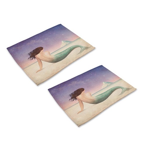 더플로우 바닷 속 다양한 인어공주들 린넨 천 아트 플레이스 매트 2p, 16, 42 x 32 cm