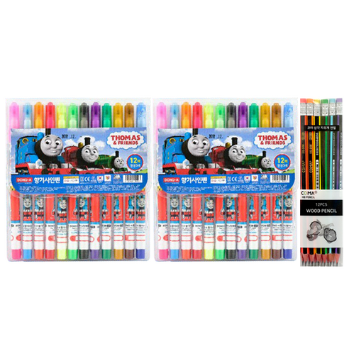 동아 토마스와친구들 사인펜 12색 2p + 투코비 삼각 지우개 연필 SG-208 6종 x 2p, 혼합색상, 1세트