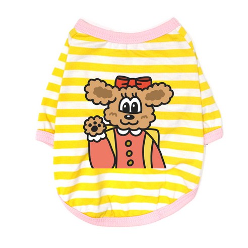 블랭크도그 반려동물 개린이리본 티셔츠, YELLOW