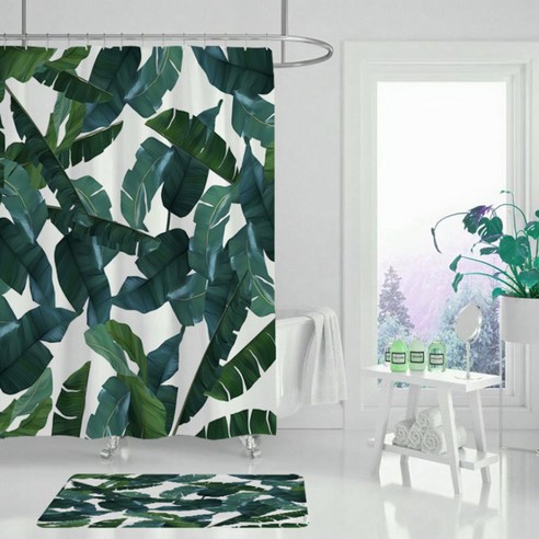 녹색잎패턴 샤워커튼 TYPE7 180 x 180 cm, 1개, 그린계열