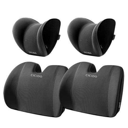 카템 자동차 CICIDO 스포츠 목쿠션 CT232 + 등쿠션 CT233, 블랙, 2세트