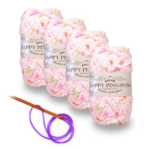 해피 핑퐁 수면사 털실 80g x 4p + 줄바늘, 03 살구