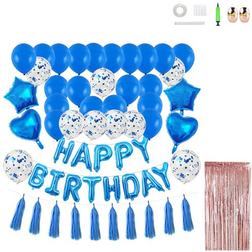 미니띠네 꽃술 가랜드 생일파티 세트, 블루, 1세트