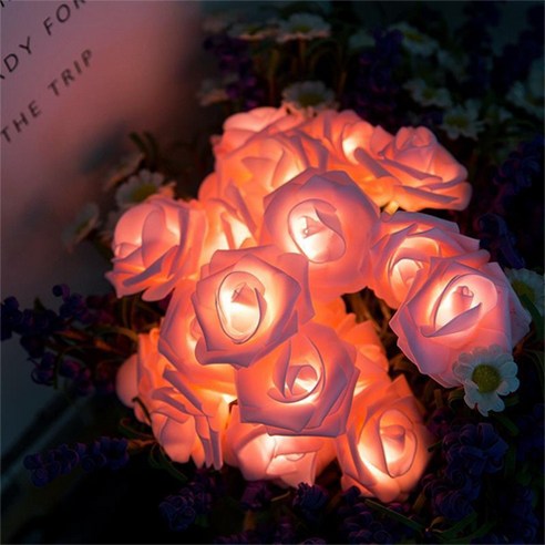 쿼르디 LED 장미 줄 전구 20등 핑크 기본 7cm x 3m