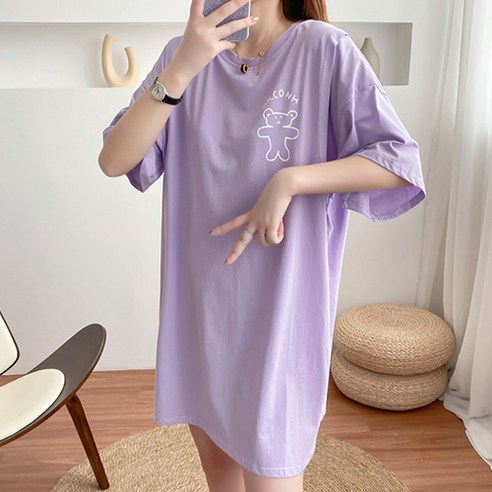 레인보우 베어 루즈핏 출산웨어 임산부 반소매 수유 티셔츠