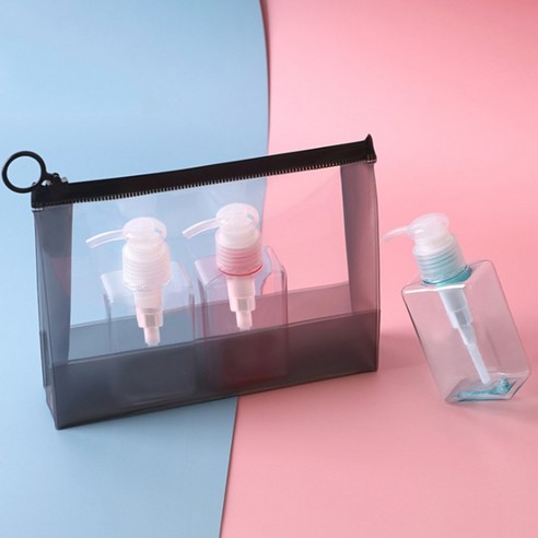 놀자리빙 무지 샴푸통 화장품용기 공병 150ml x 3종 + 지퍼백, 공병(투명 밝은색), 1세트