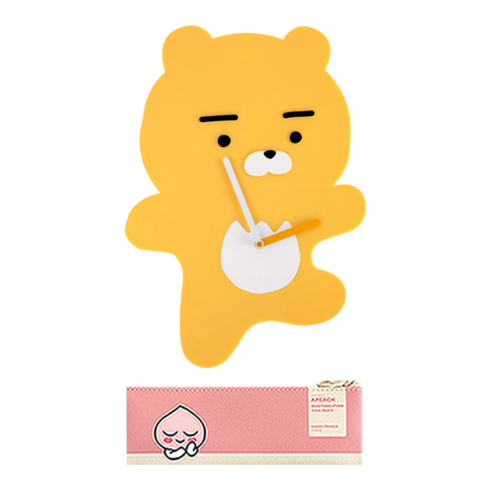 카카오프렌즈 모던스타일미니 플랫 펜슬케이스 + 에이프릴샤워 포인트 벽시계, 핑크(펜슬케이스), 라이언(벽시계), 1세트