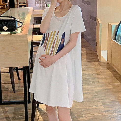 북유럽 일러스트 사랑스러운 썸머 반팔 임산부 원피스