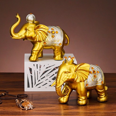 홈데코 왕관을 쓴 코끼리 장식 2종 세트, 골드색