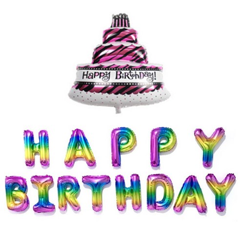 이모쿠비 생일파티풍선 케이크 가랜드세트, 그라데이션, 1세트