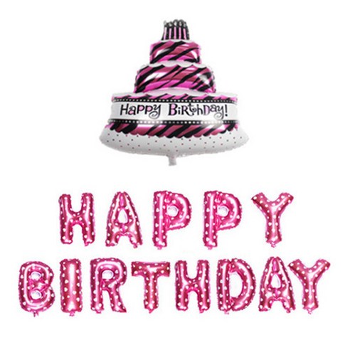 이모쿠비 생일파티풍선 케이크 가랜드세트, 핑크하트, 1세트