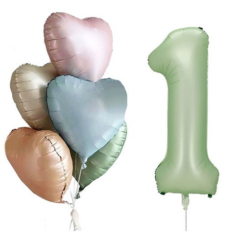 윰스 생일파티 숫자풍선 세트 101.6cm 숫자1, 올리브마카롱, 1세트