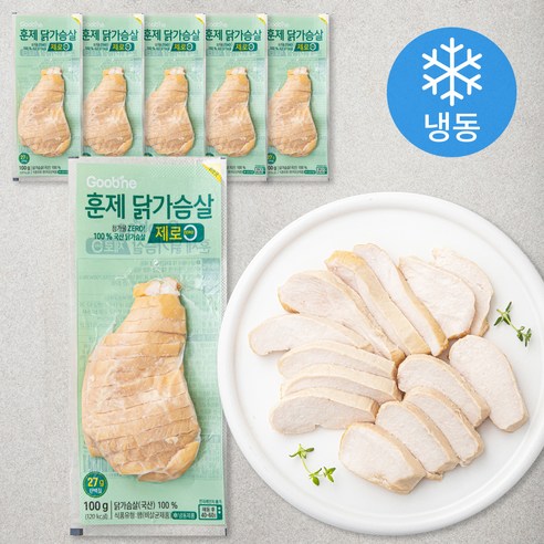 굽네 로드닭 훈제 닭가슴살 슬라이스 제로 (냉동), 100g, 6팩