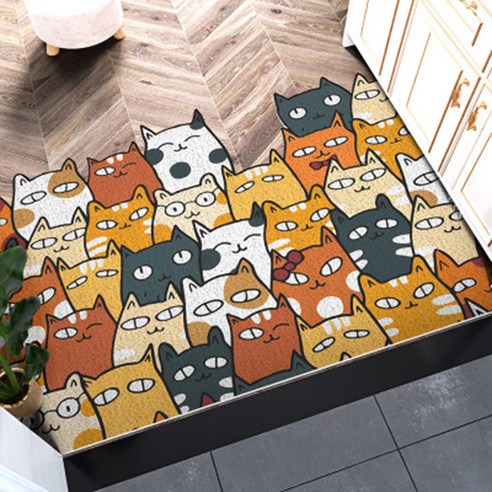 더플로우 리빙 플로우 애니멀 코일 현관매트 45 x 75 cm, G고양이파티, 1개