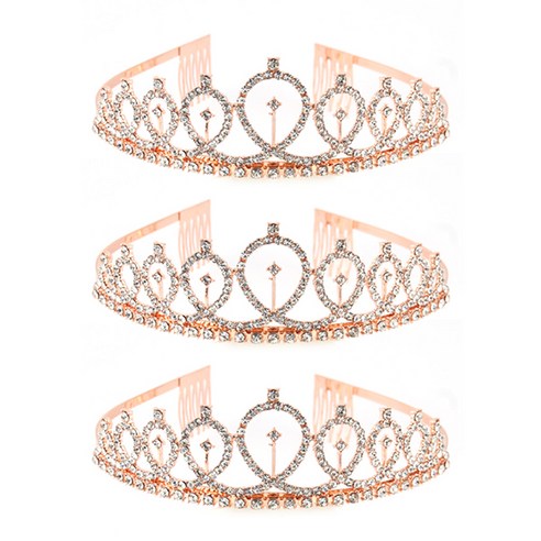마켓감성 프린세스 큐빅 생일파티왕관, rose gold, 3개