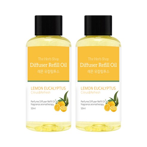 더허브샵 차량용 디퓨져 리필오일 50ml, 2개, 레몬 유칼립투스