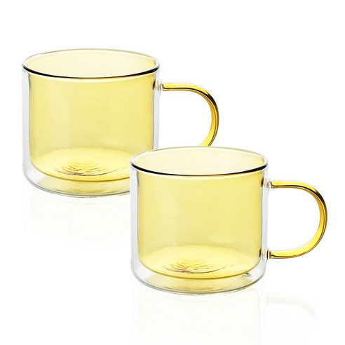 벨르디자인 이리스 내열 유리 머그컵 260ml, 옐로우, 2개