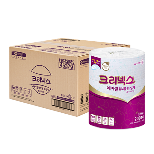 크리넥스 에어셀 2겹 점보롤 화장지 프리미엄 200m 45379, 12롤, 1팩