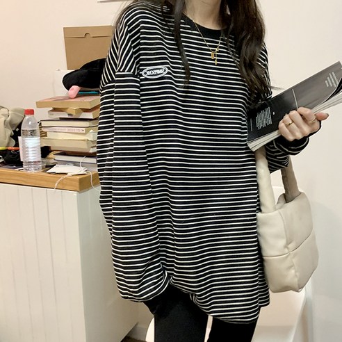 엘쏘 여성용 스트라이프 루즈핏 긴팔 티셔츠 - 멋스러움과 편안함을 동시에!