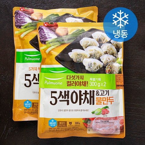 풀무원 오색 야채 & 고기 물만두 (냉동), 300g, 2개